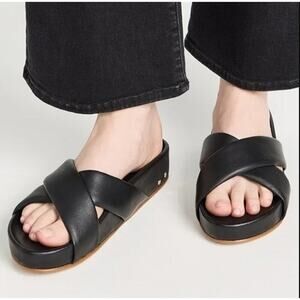 Beek Rhea Slide Criss-Cross Black Leather Sandals Sz. 10